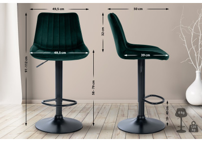 Tabouret de bar Toni velours noir vert