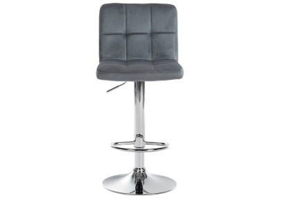 Ensemble de 2 tabourets de bar en velours Pérou, chromés, gris foncé