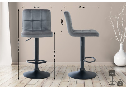 Ensemble de 2 tabourets de bar Peru en velours, noir et gris foncé