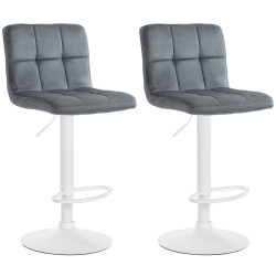 Ensemble de 2 tabourets de bar en velours blanc Pérou gris foncé