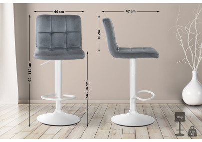 Ensemble de 2 tabourets de bar Peru, velours, blanc/gris foncé