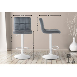 Ensemble de 2 tabourets de bar en velours blanc Pérou gris foncé