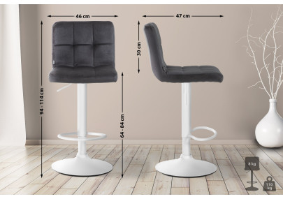 Conjunto de 2 banquetas de bar Peru, em veludo, branco/preto