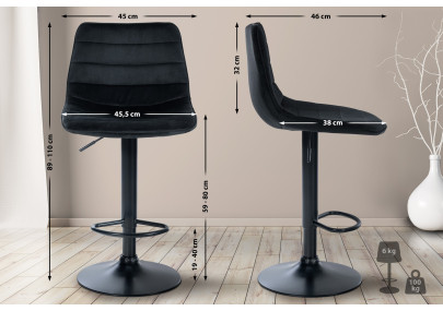 Juego de 2 taburetes de bar Lex de terciopelo, negros