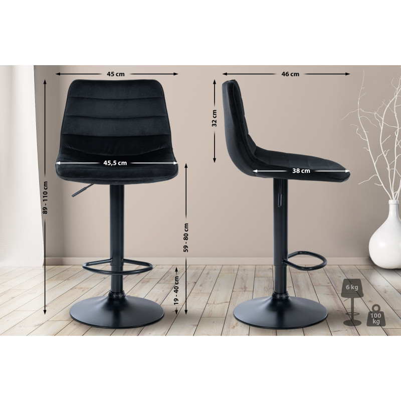 Lot de 2 tabourets de bar Lex en velours noir noir