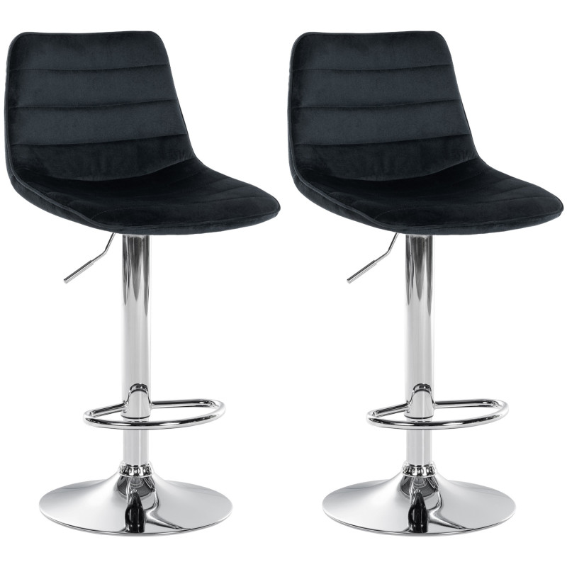 Ensemble de 2 tabourets de bar Lex en velours, chromés et noirs