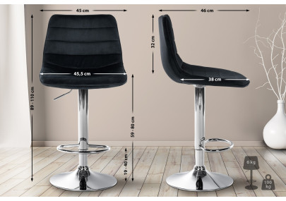 Conjunto de 2 banquetas de bar Lex em veludo, cromadas, pretas