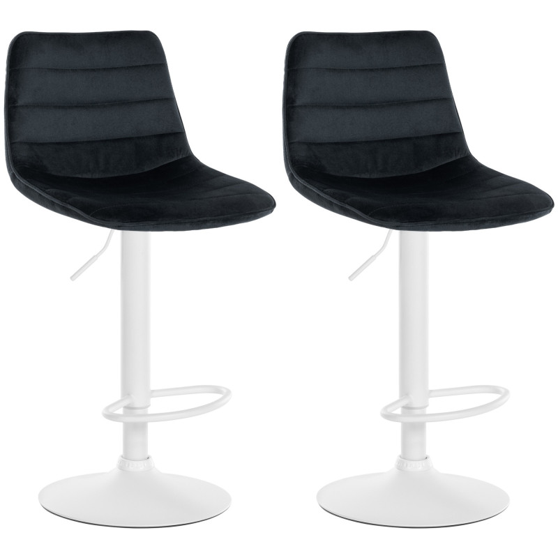 Conjunto de 2 banquetas de bar Lex em veludo, uma branca e outra preta.