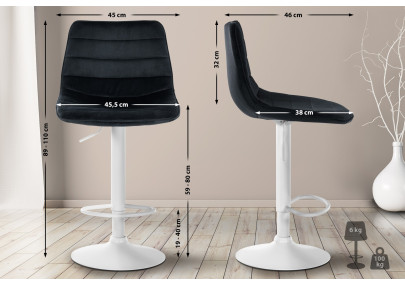 Set di 2 sgabelli da bar Lex in velluto, bianco e nero