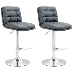 Juego de 2 taburetes de bar Damar, imitación de cuero, gris cromado