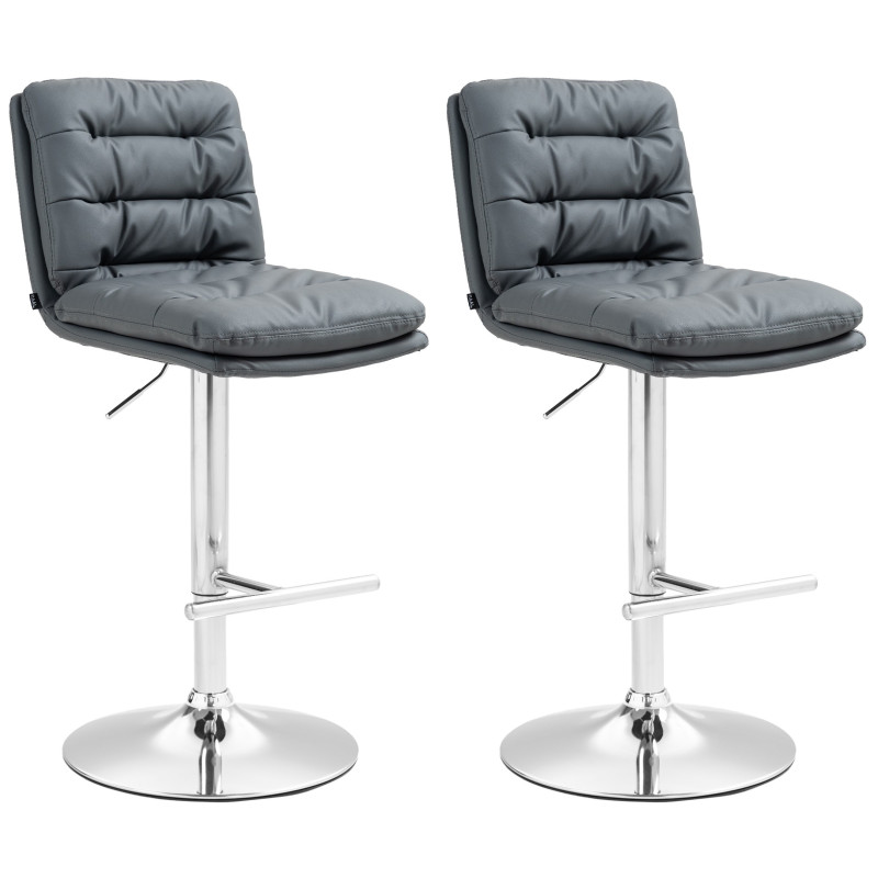 Set di 2 sgabelli da bar Damar, similpelle, grigio cromo