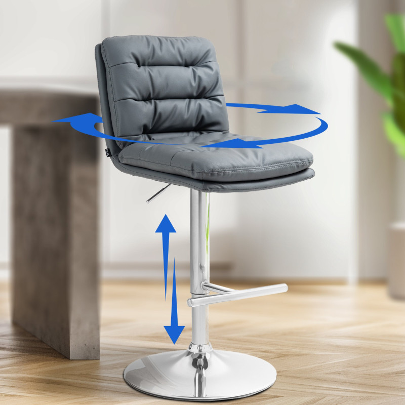 Ensemble de 2 tabourets de bar Damar, similicuir, chromés gris