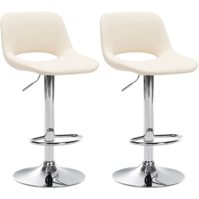 Ensemble de 2 tabourets de bar Camden, similicuir, chromés crème