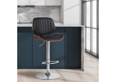 Tabouret de bar Clawson, similicuir, chrome, noyer/noir