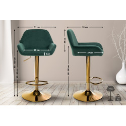 Conjunto de 2 banquetas Braga em veludo dourado e verde escuro.