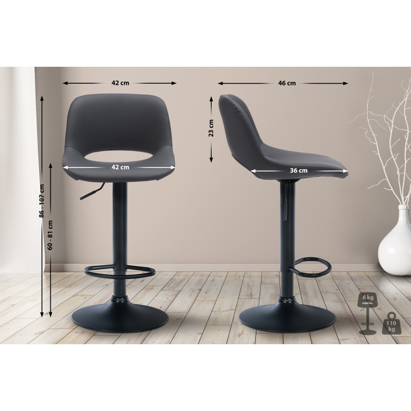 Lot de 2 tabourets de bar Camden, similicuir, noir noir