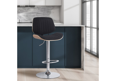 Tabouret de bar Clawson, tissu, chrome, naturel/noir