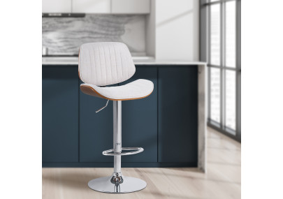 Tabouret de bar Clawson, tissu, chrome, noyer/crème