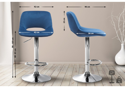 Set di 2 sgabelli da bar in velluto Camden, blu cromato