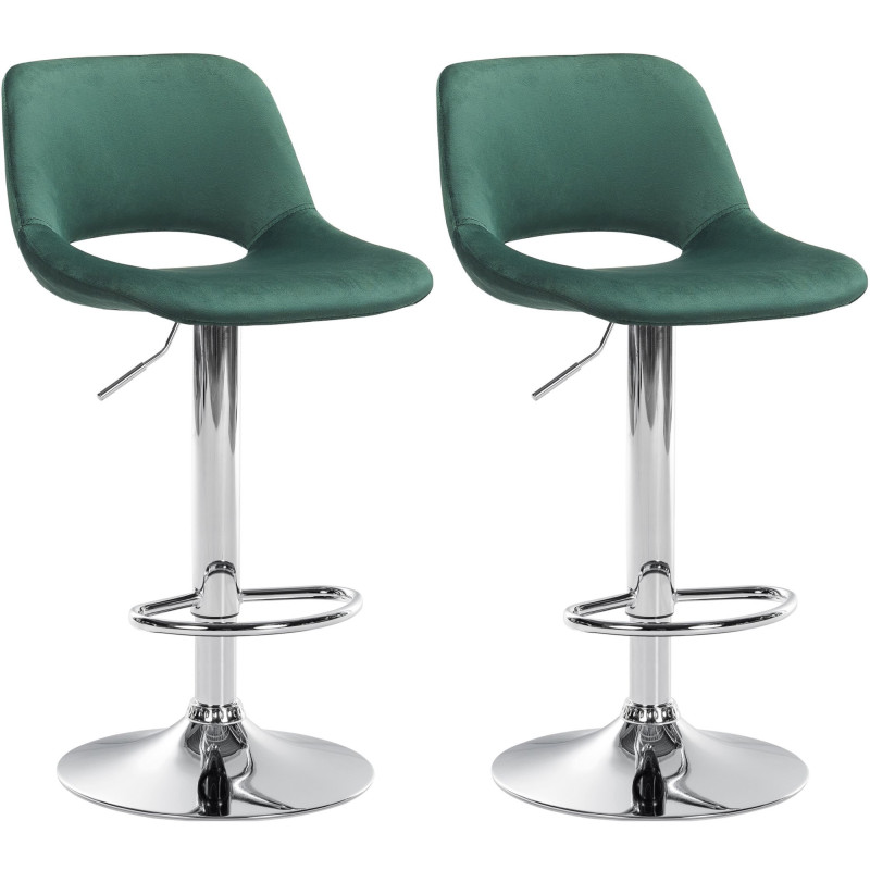 Set di 2 sgabelli da bar Camden, velluto, verde cromo