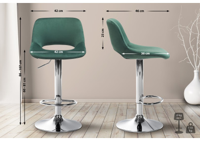 Set di 2 sgabelli da bar Camden, velluto, verde cromo