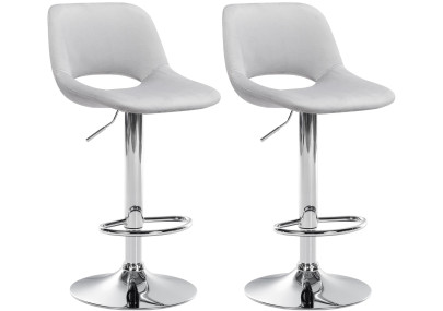 Set di 2 sgabelli da bar Camden, velluto, cromo, grigio chiaro