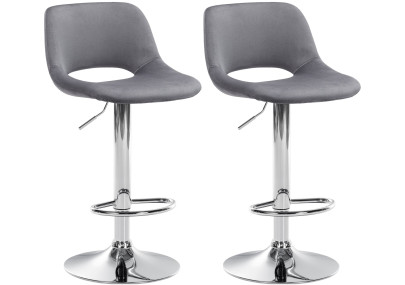 Set di 2 sgabelli da bar Camden, velluto, cromato, grigio scuro