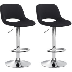 Ensemble de 2 tabourets de bar Camden, velours, chrome, noir