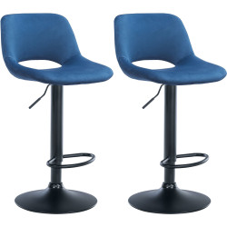 Lot de 2 tabourets de bar Camden en velours noir bleu
