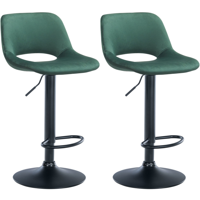Ensemble de 2 tabourets de bar Camden en velours, noir et vert