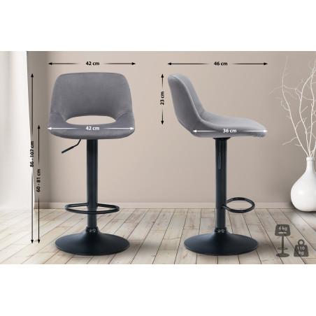 Lot de 2 tabourets de bar Camden en velours noir gris foncé