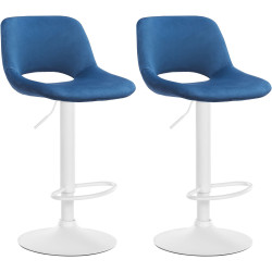 Ensemble de 2 tabourets de bar Camden en velours blanc bleu