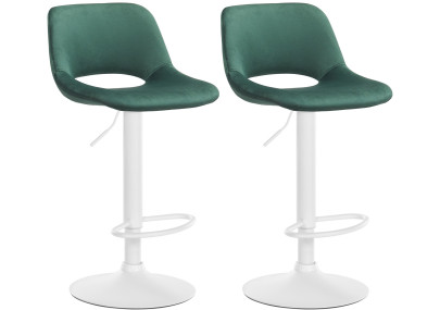 Juego de 2 taburetes de bar Camden, de terciopelo, blanco/verde