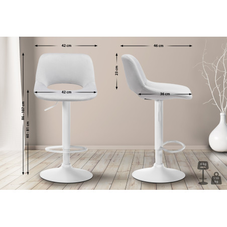 Ensemble de 2 tabourets de bar Camden en velours blanc gris clair