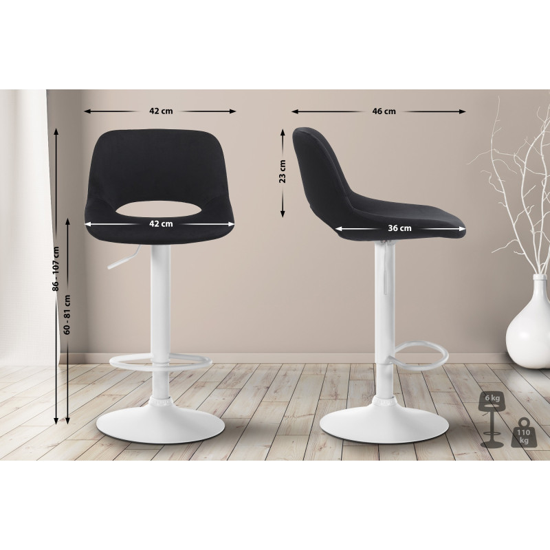 Ensemble de 2 tabourets de bar Camden en velours, blanc et noir