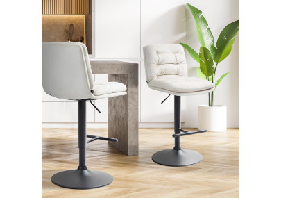 Ensemble de 2 tabourets de bar en velours Damar, noir et crème