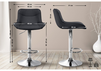 Set di 2 sgabelli da bar Vonore, similpelle, cromati, neri