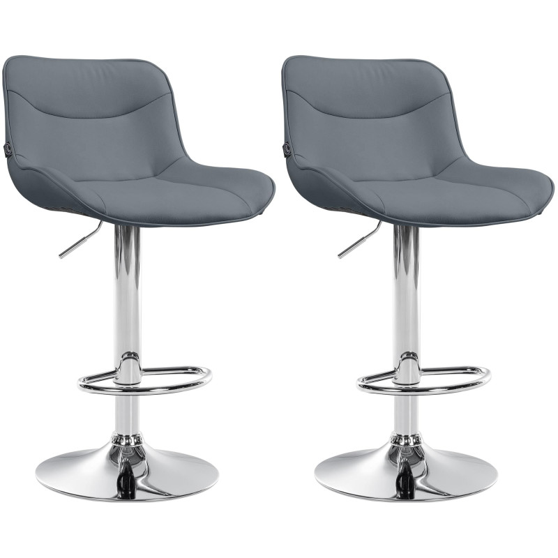 Lot de 2 tabourets de bar Vonore, similicuir, gris chromé
