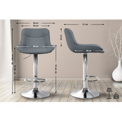 Lot de 2 tabourets de bar Vonore, similicuir, gris chromé