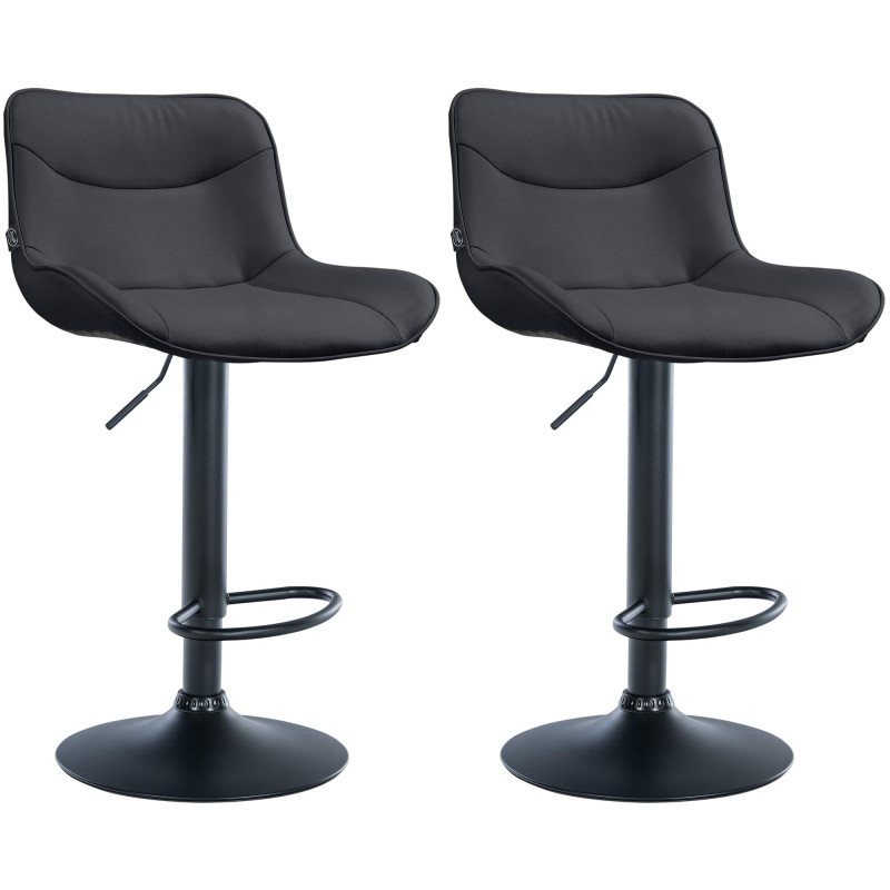 Lot de 2 tabourets de bar Vonore, similicuir, noir noir