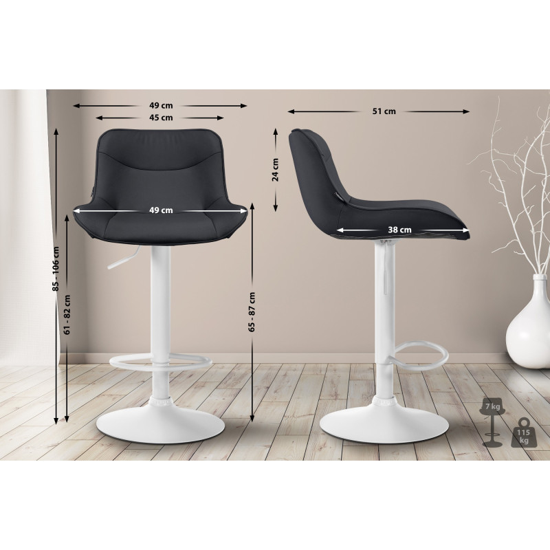 Lot de 2 tabourets de bar Vonore, similicuir, blanc/noir
