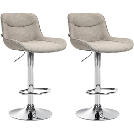Ensemble de 2 tabourets de bar Vonore, tissu, chrome taupe