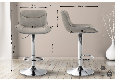 Set di 2 sgabelli da bar Vonore, tessuto, cromato, tortora