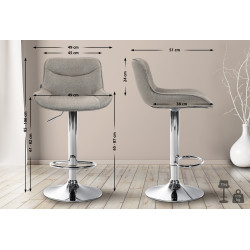 Ensemble de 2 tabourets de bar Vonore, tissu, chrome, taupe