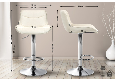 Ensemble de 2 tabourets de bar Vonore, tissu, chrome et crème