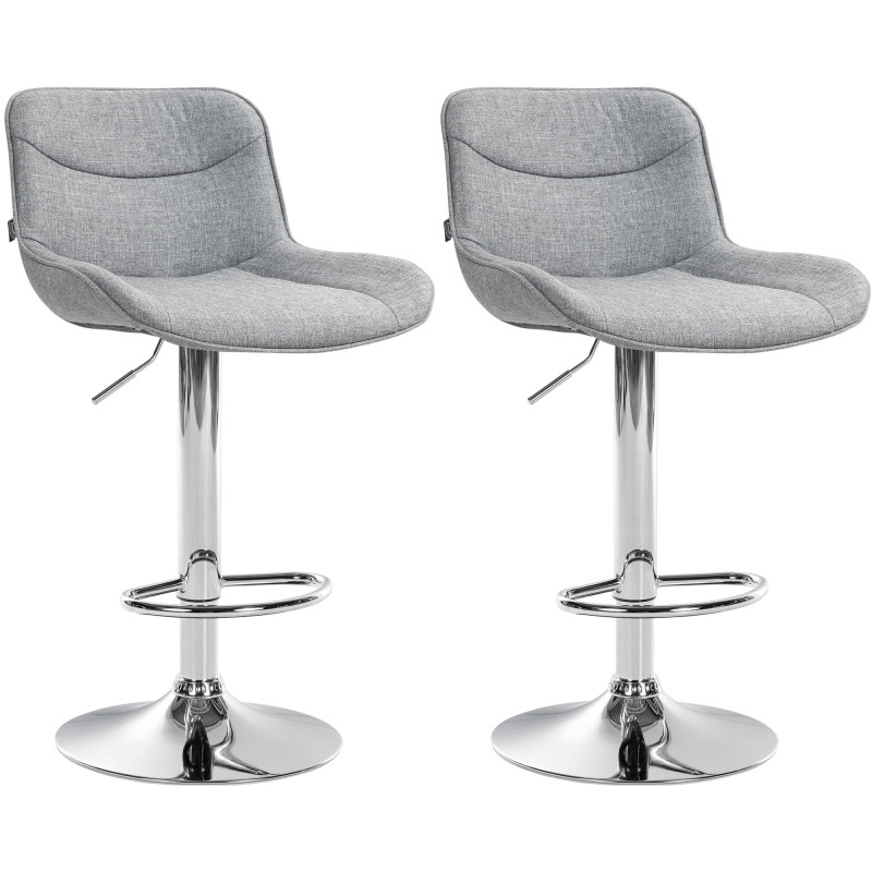 Lot de 2 tabourets de bar Vonore, tissu, gris chromé