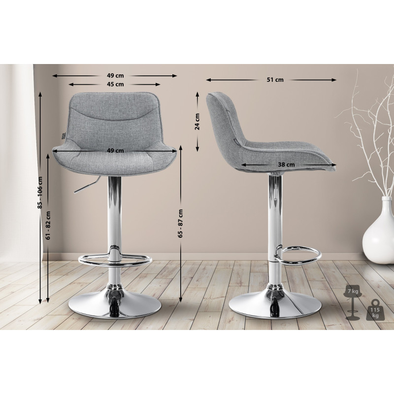 Set di 2 sgabelli da bar Vonore, tessuto, grigio cromo