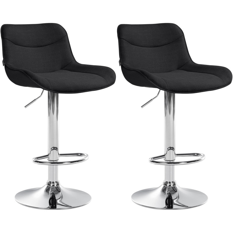 Lot de 2 tabourets de bar Vonore, tissu, chrome, noir