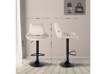 Tabouret de bar Kasson en velours, crème