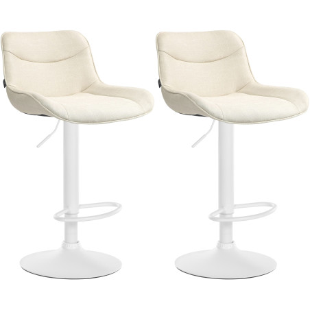 Lot de 2 tabourets de bar Vonore, tissu, blanc/crème